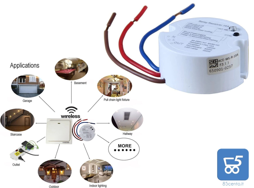 Ricevitore Acegoo Controller Relè Remoto Funziona con Interruttore Luce Senza Fili per lampada telecomando on/off ingresso AC85-265V 10 ampere Solo Ricevitore