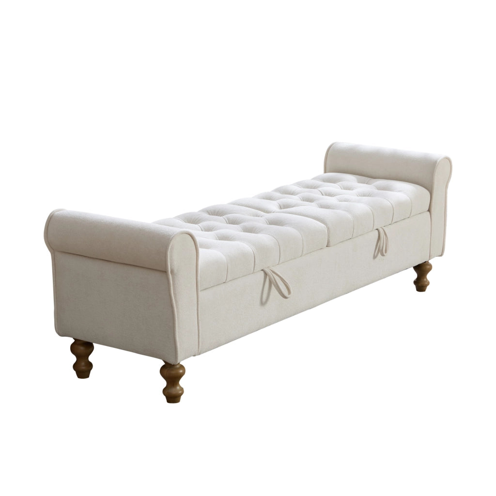 Panca contenitore con due coperchi e braccioli arrotolati in ciniglia beige