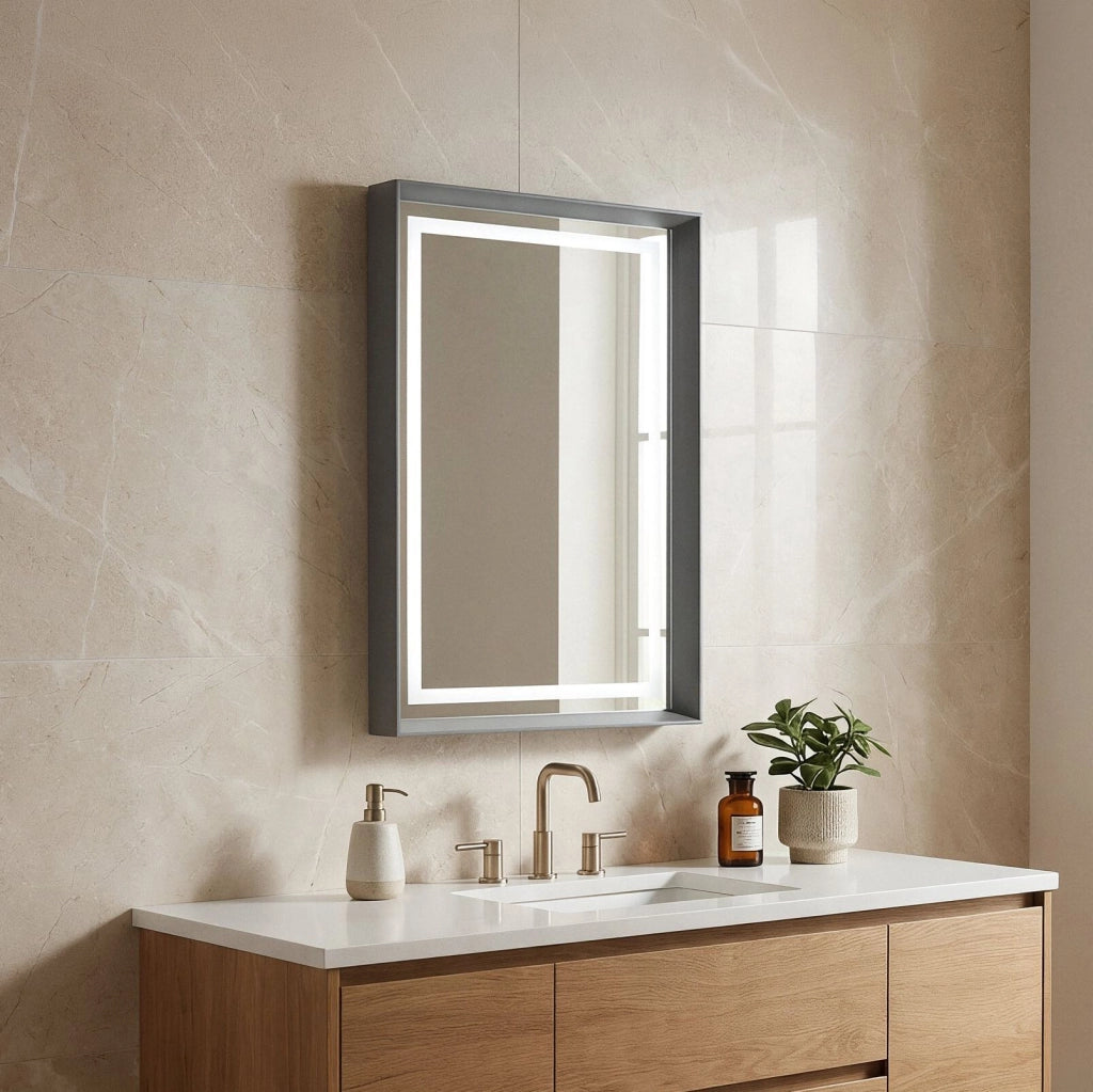 Specchio decorativo in legno "Craft 60 x 90 v2" - 60 x 10 x 90 cm - Grigio opaco