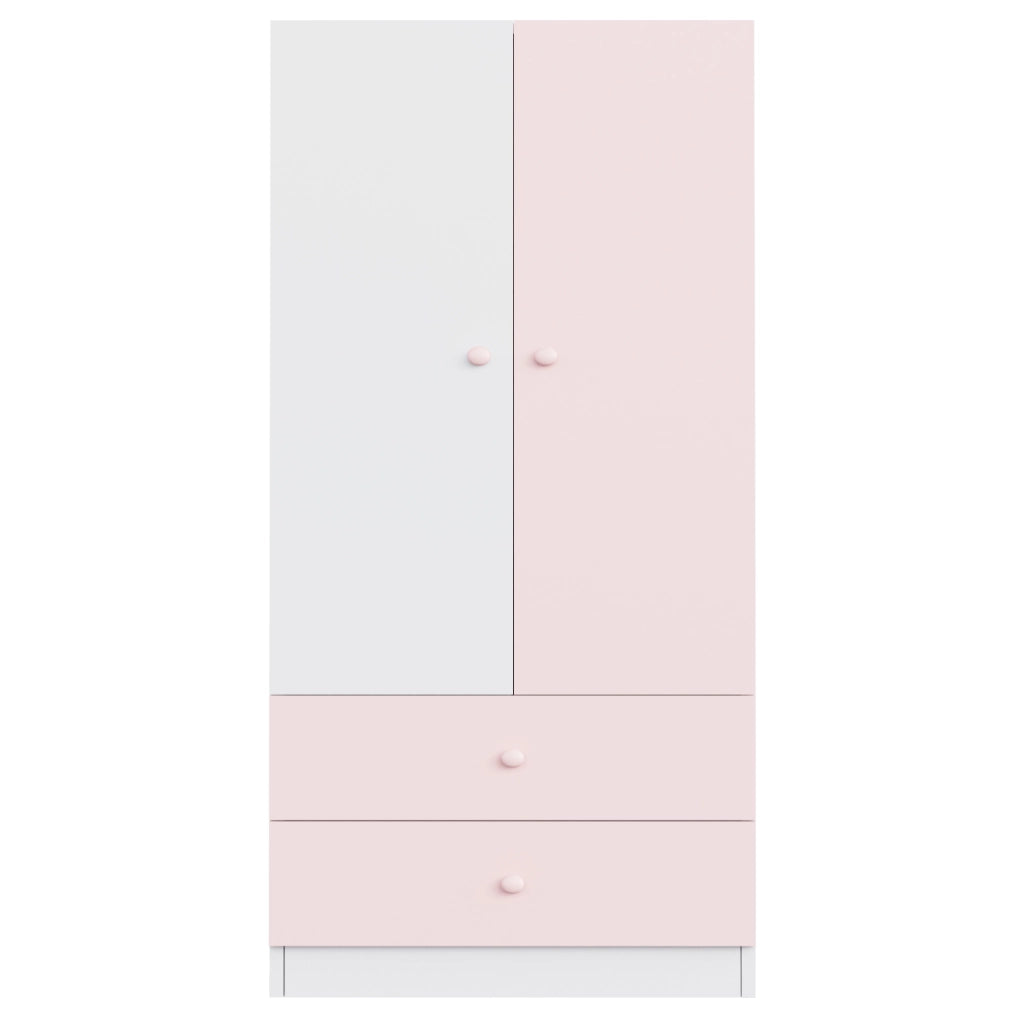 Armadio con vano appendiabiti e 2 cassetti design bicolore per camera da letto in MDF e compensato rosa 70×40×170 cm