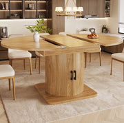 Tavolo allungabile 118x118x76 cm con contenitore; ripiani estraibili e portabicchieri; MDF e metallo; naturale