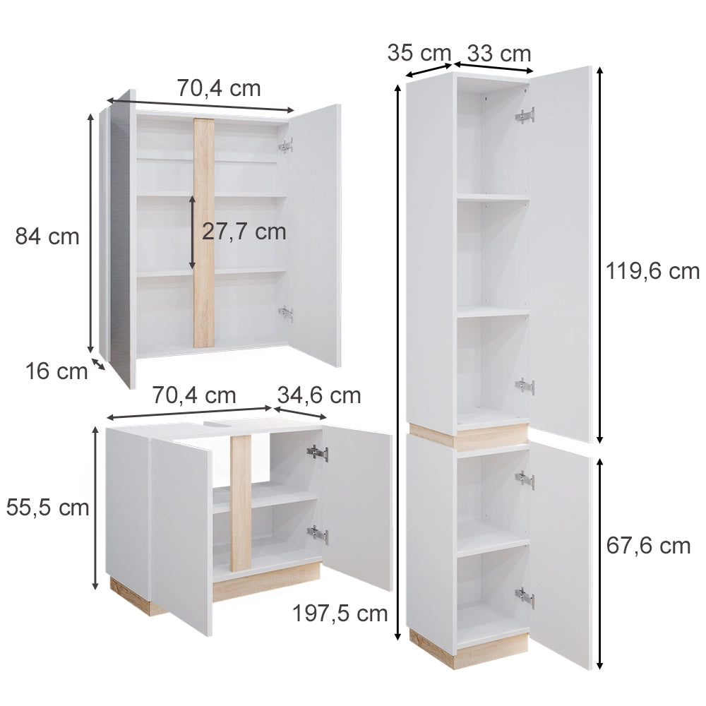 Vicco Set di mobili da bagno Bianco 3 parti, con colonna