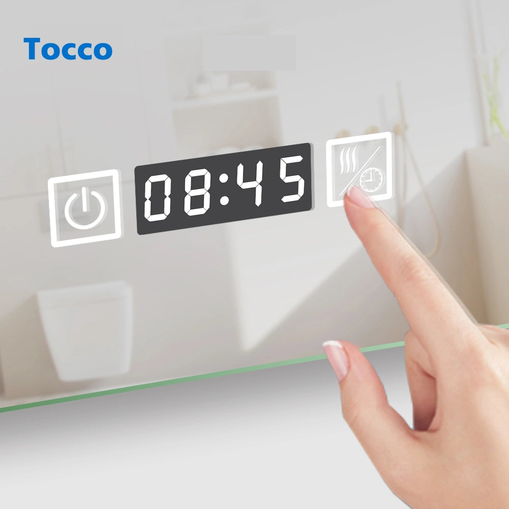 Specchio da bagno a LED, 120x70cm, orologio, Lente d'ingrandimento