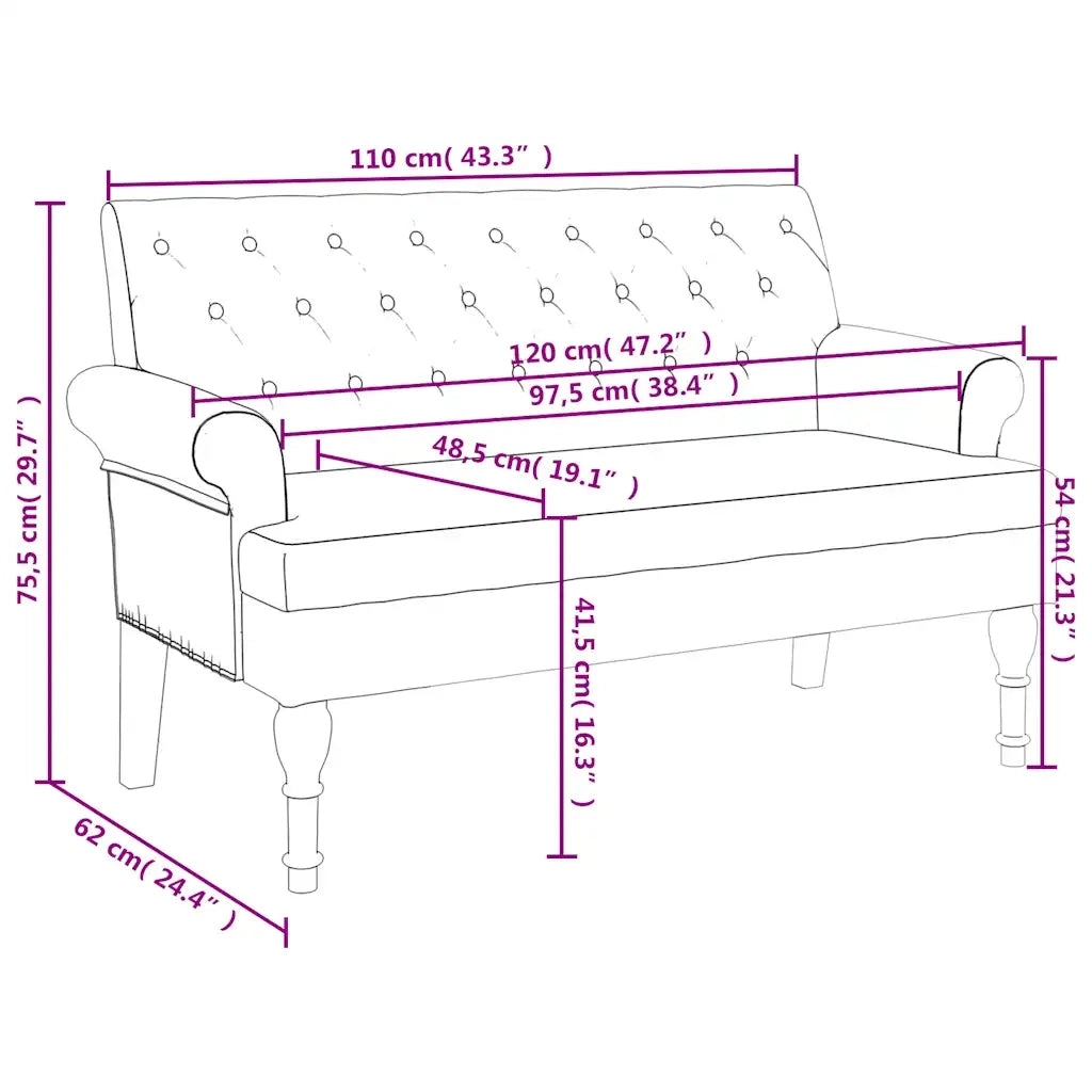 Panca con schienale nera 120x62x75,5 cm in tessuto 372122