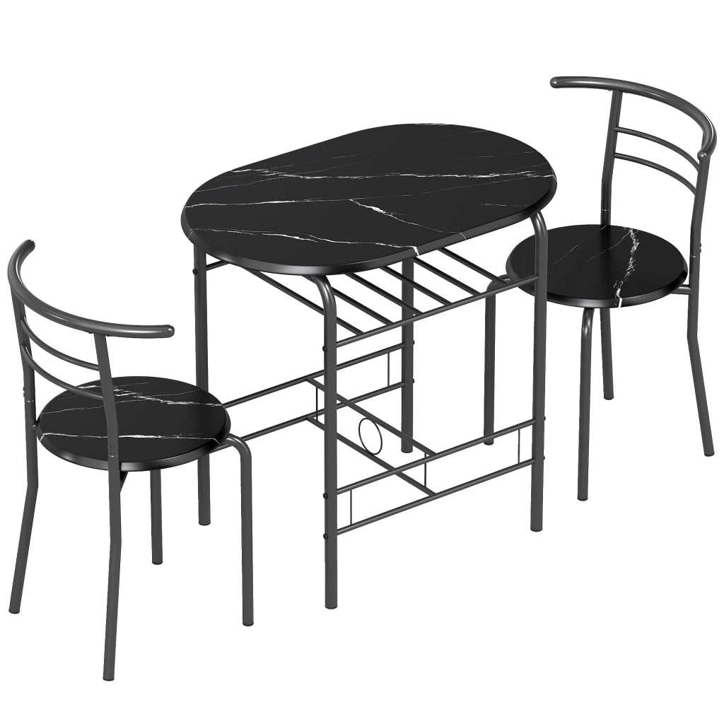 Set Tavolo Moderno con 2 Sedie per Sala da Pranzo Design Salvaspazioin MDF e Metallo Marrone e Nero