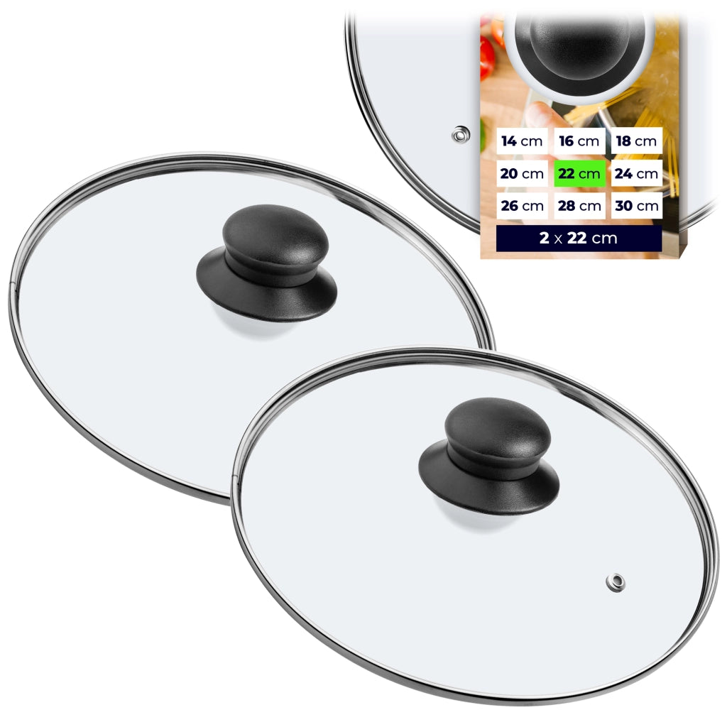 Set di 2 coperchi in vetro KADAX da 22 cm, resistenti al calore, per pentole e padelle.