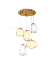 SOSPENSIONE OTTONE SAT. 5 LUCI TONDA VETRI (ALPHA AM) (BETA TR + AM) (GAMMA TR + AM) 1176OS-S5 T ABG-TA