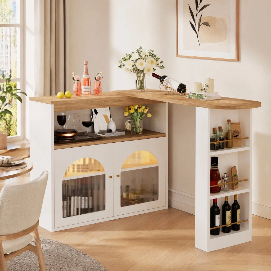 Tavolo bar estensibile girevole con LED e contenitore bianco