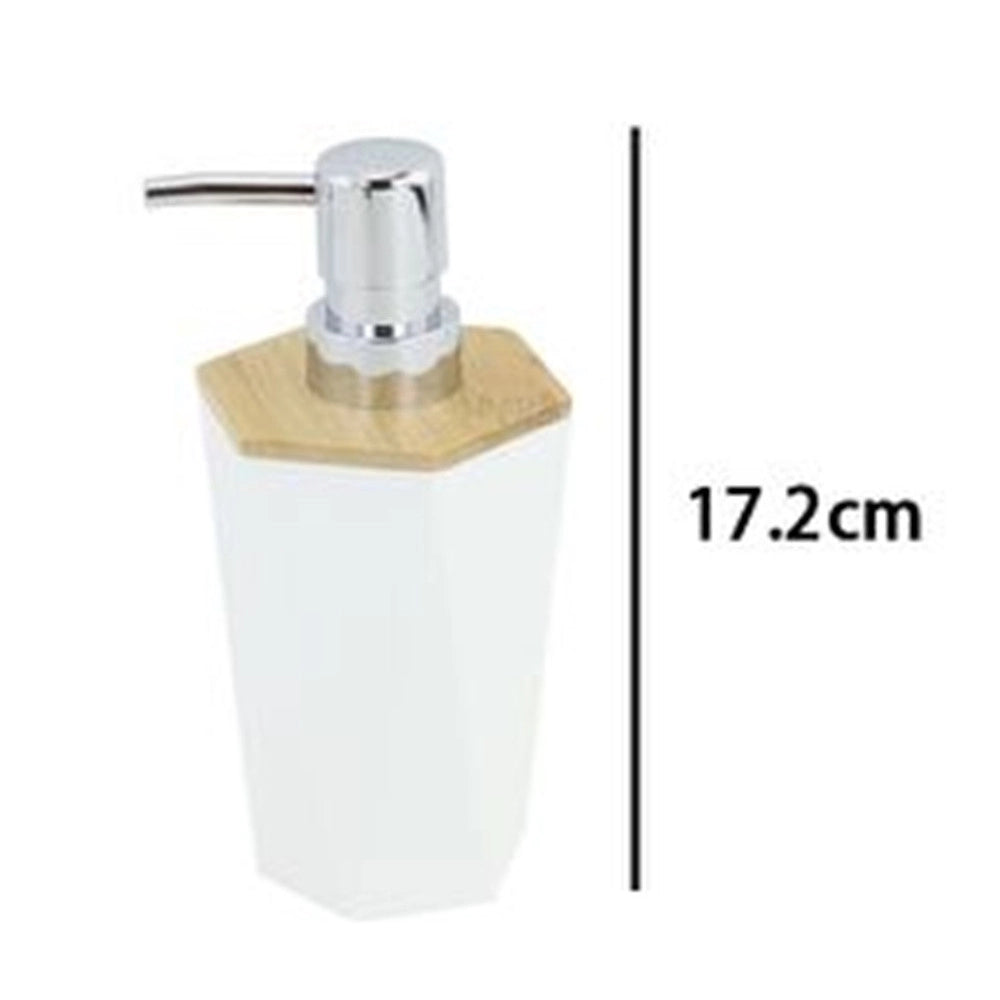 Trade Shop - Dispenser Sapone Liquido A Cilindro Esagonale Geometrico Bianco Legno Da Bagno 10836 -