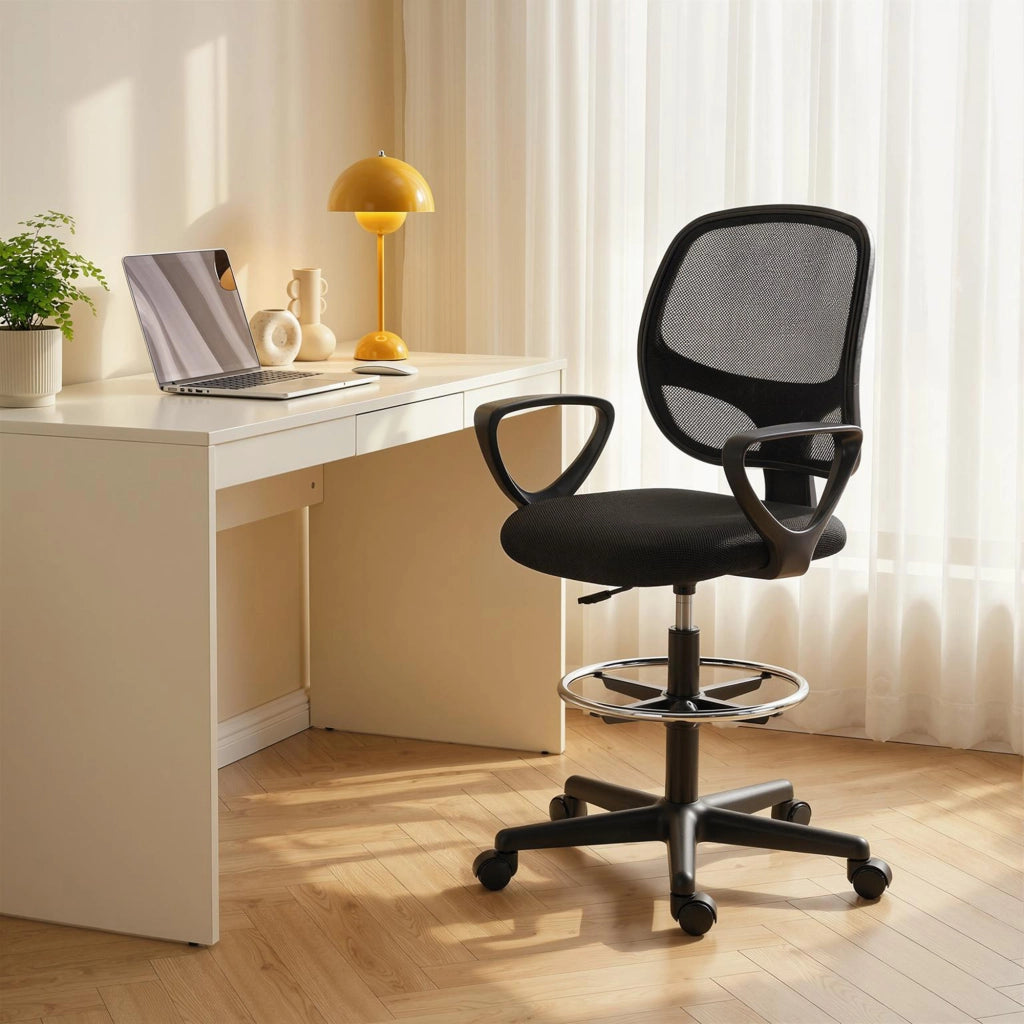 Sedia da ufficio ergonomica con poggiapiedi e braccioli regolabile ¨C zephmum ¨C nero 59x58x103-123cm