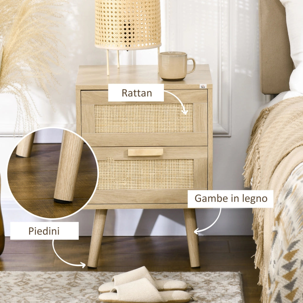 Comodino con 2 Cassetti in Legno ¨C zephmum ¨C 40x40x56 cm Legno Naturale
