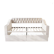 Letto imbottito singolo 90×190 cm con cassetti; USB; ripiani e vani laterali; senza materasso; velluto; beige