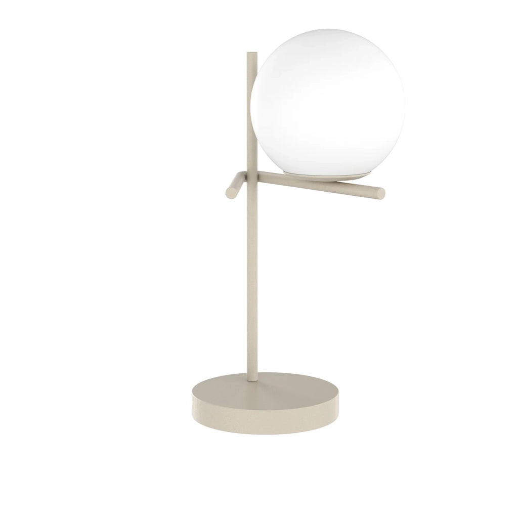 Lampada Scrivania Contemporanea Boomerang Metallo Sabbia Vetro Bianco 1 Luce E27