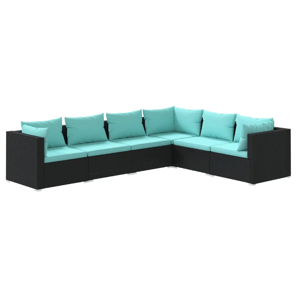 Set Divani da Giardino 6 pz con Cuscini in Polyrattan Nero cod mxl 35113