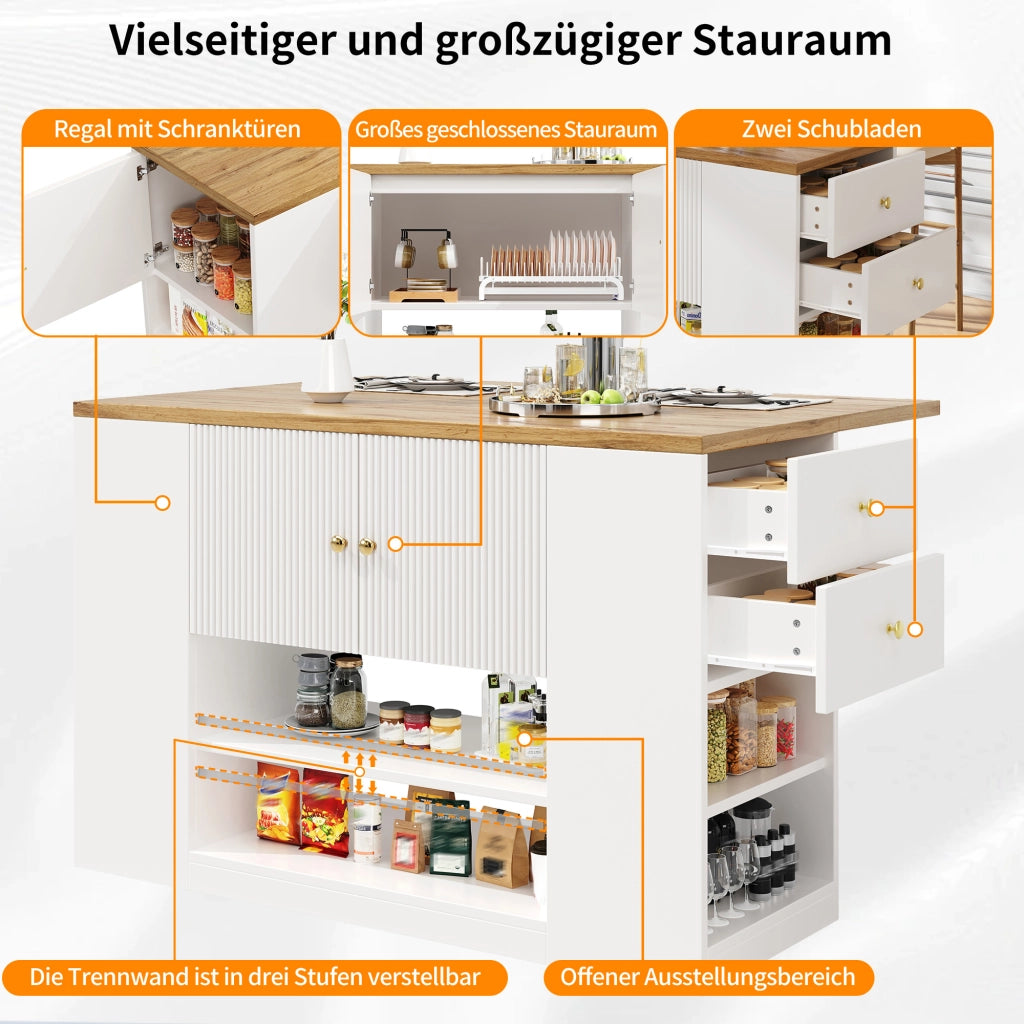 TAVOLO Isola cucina pieghevole 140x70x90 cm MDF bianco