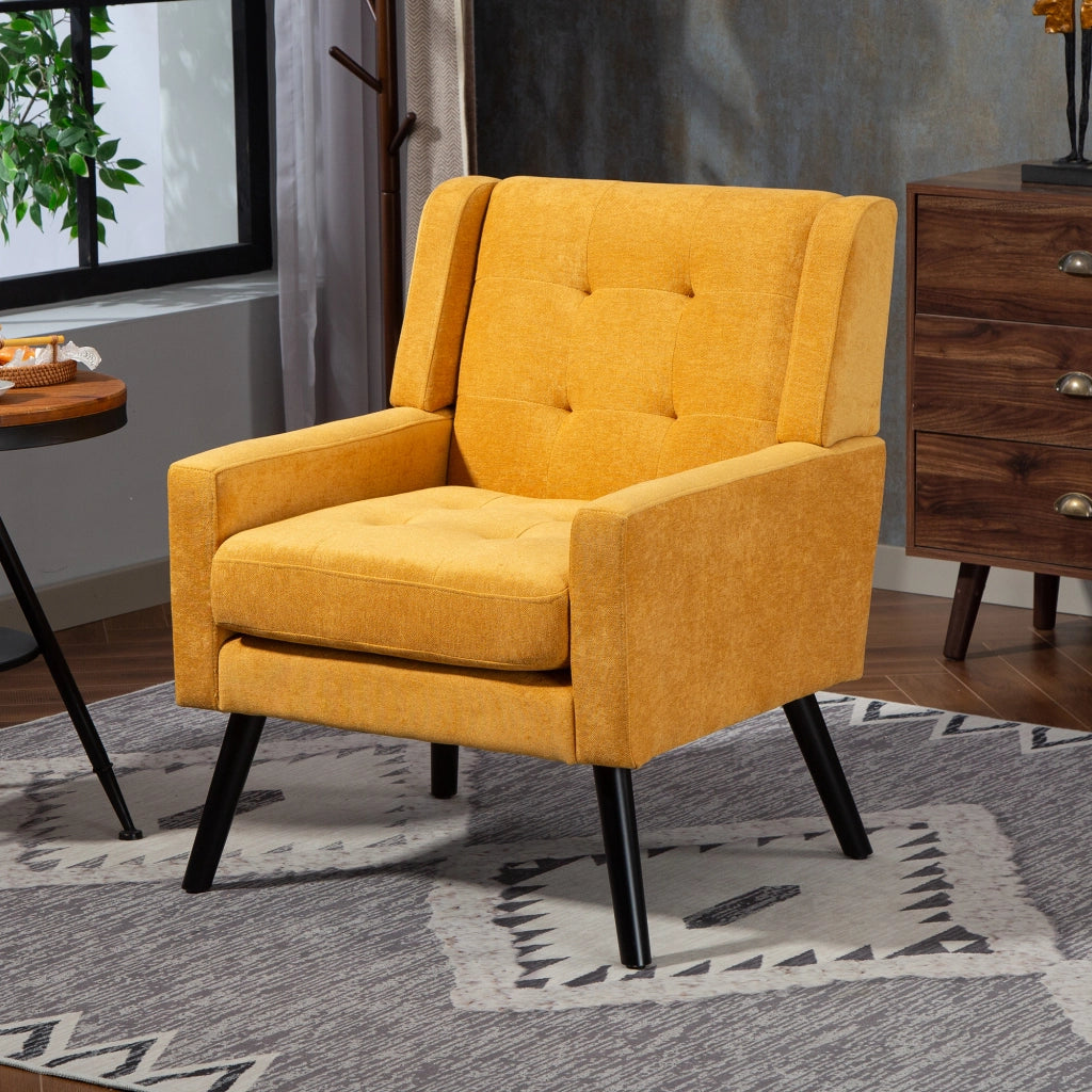 Fauteuil set da 2 con cuscini ad alta densità e tufting, gambe in legno massello giallo per soggiorno e home office