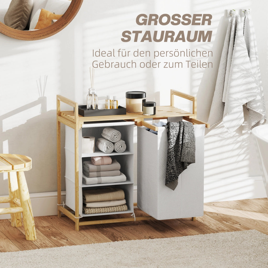 PORTABIANCHERIA con 2 contenitori estraibili 70x36x70 cm Bambù Bianco
