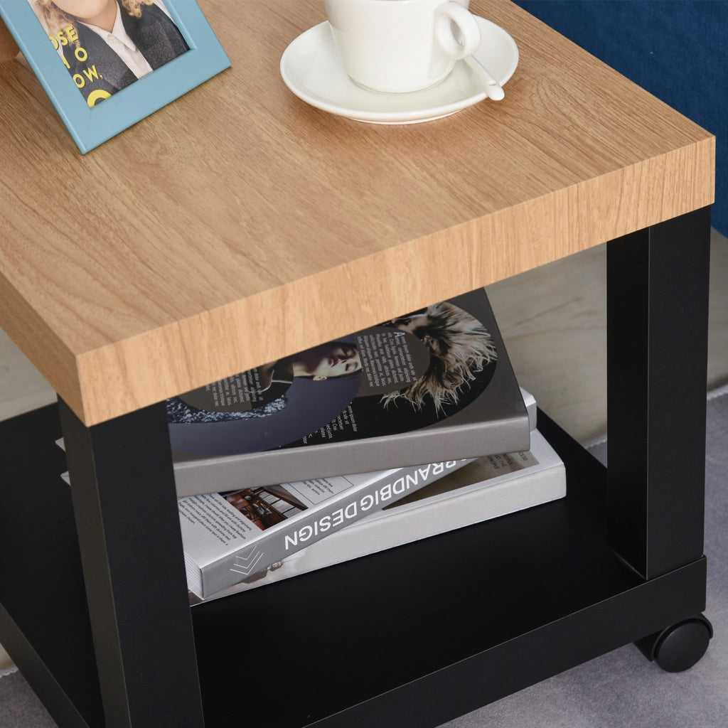 Tavolino con ruote ¨C zephmum ¨C 40x40x40 cm, naturale e nero