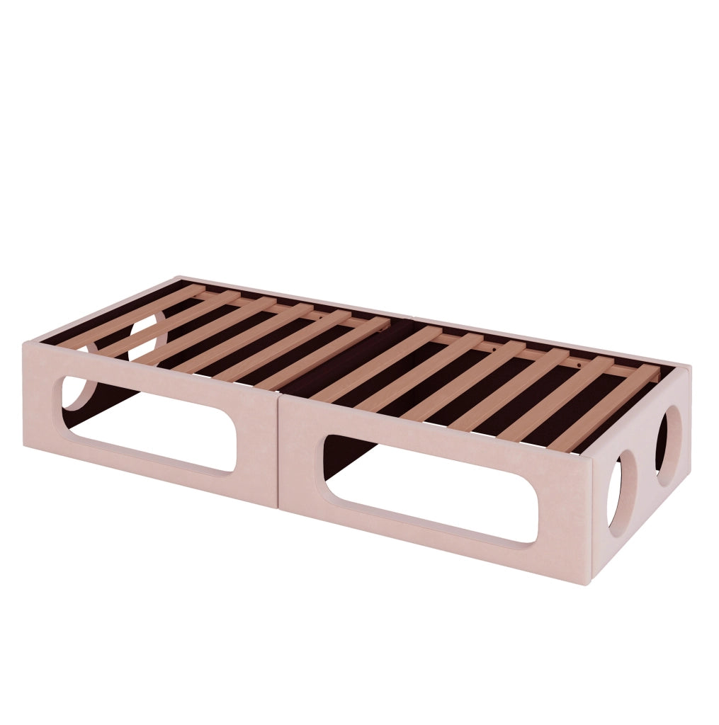Letto multifunzione imbottito 180x200 cm in velluto rosa con cuccia per animali e schienale