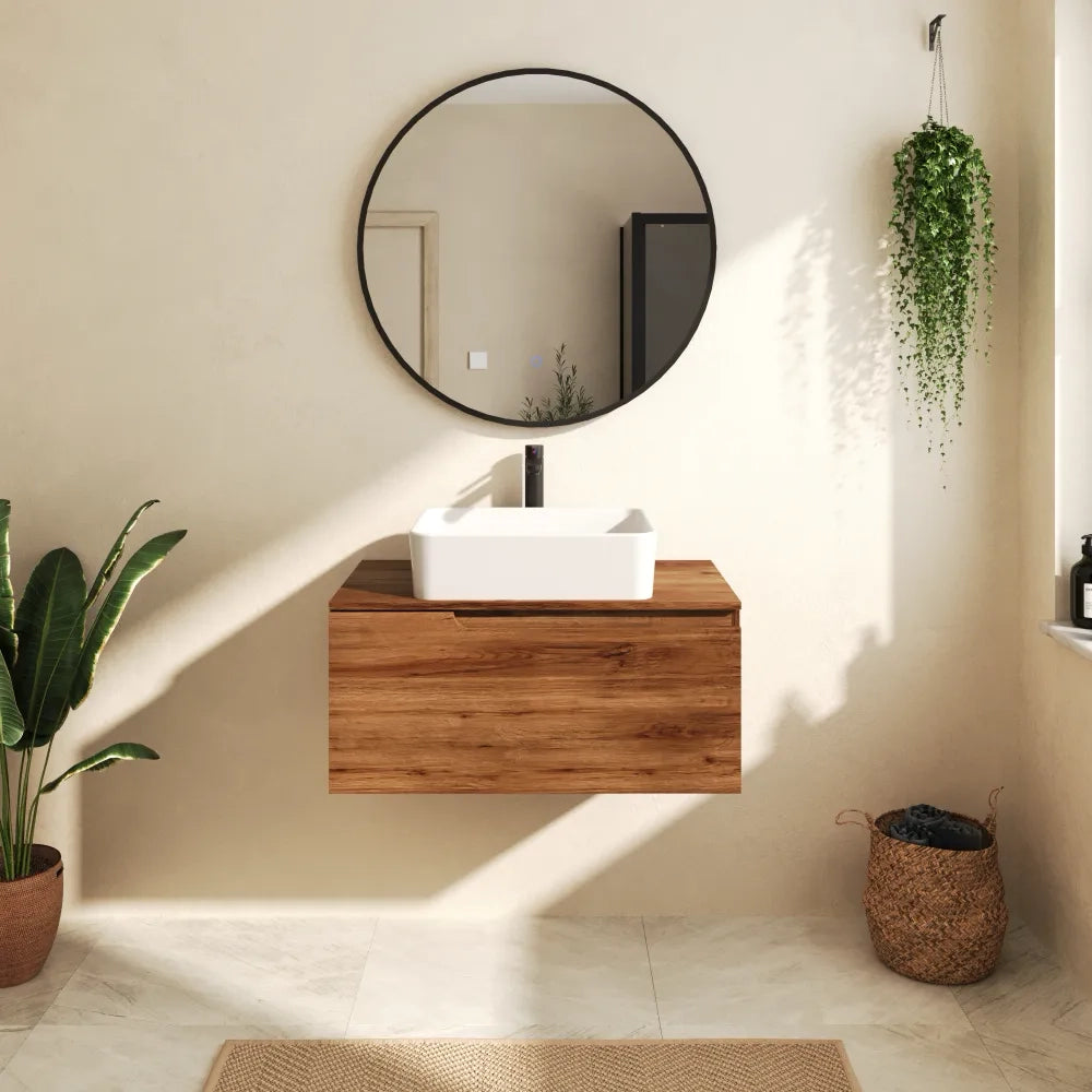 Mobile bagno sospeso 60 cm un cassetto rovere scuro con top | Berg