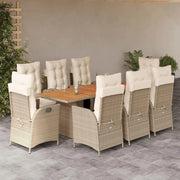 Set da Pranzo da Giardino 9 pz con Cuscini Beige in Polyrattan,Set da Pranzo Esterni,Set Pranzo da Giardino,Set da Pranzo su Patio-3213373