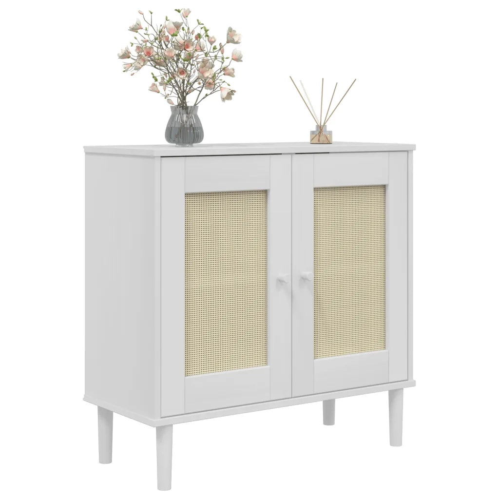 Credenza SENJA Aspetto Rattan Bianco 80x35x80 cm Massello Pino 358032