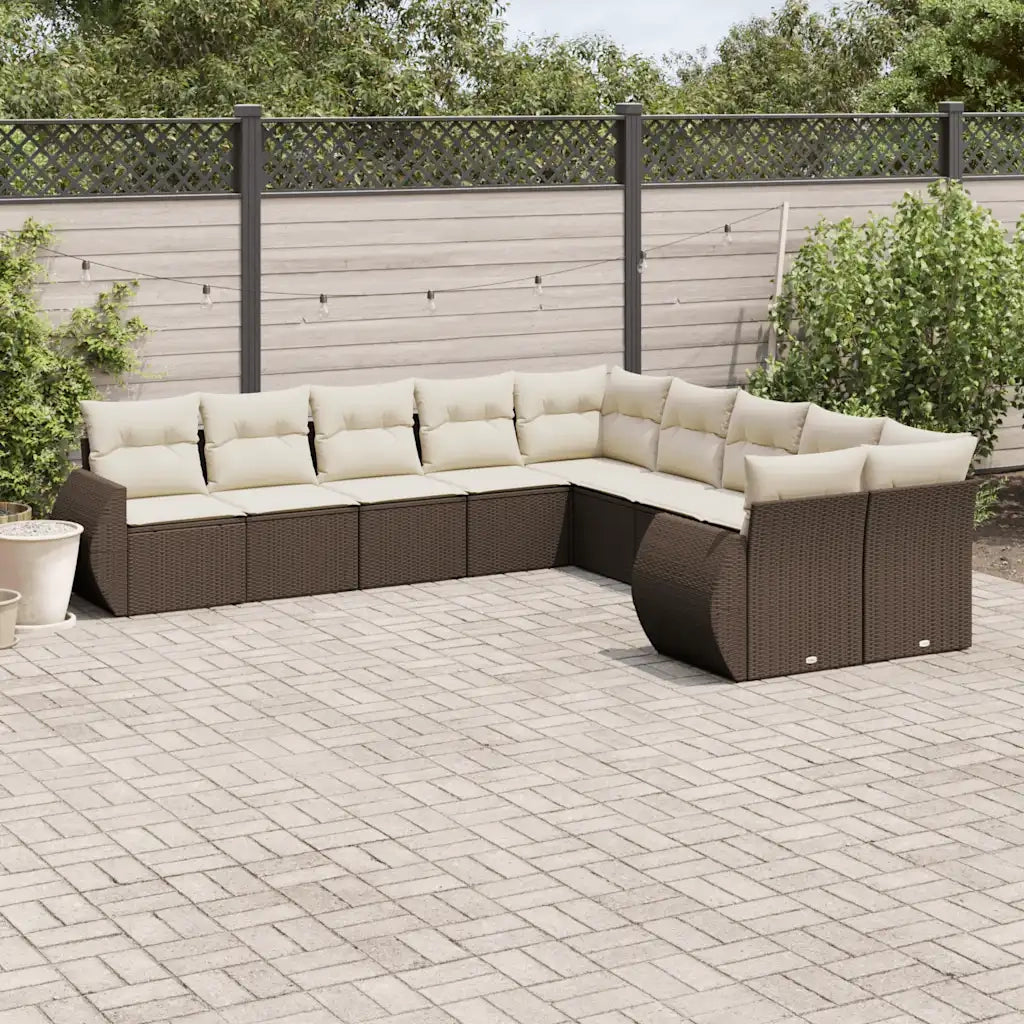 Set Divani da Giardino 10pz con Cuscini in Polyrattan Marrone 3221912