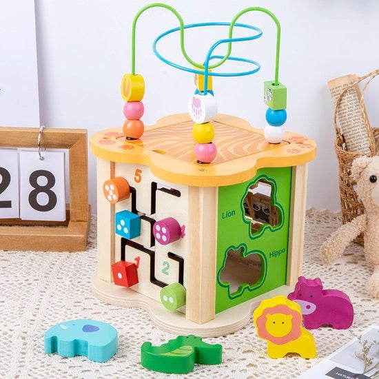 Gioco di educazione per bambini 6-in-1 labirinto di perle connesso puzzle per bambini educativo e precoce per bambini dai 3 anni in poi multifunzionale gioco di riconoscimento degli animali giocattolo in legno