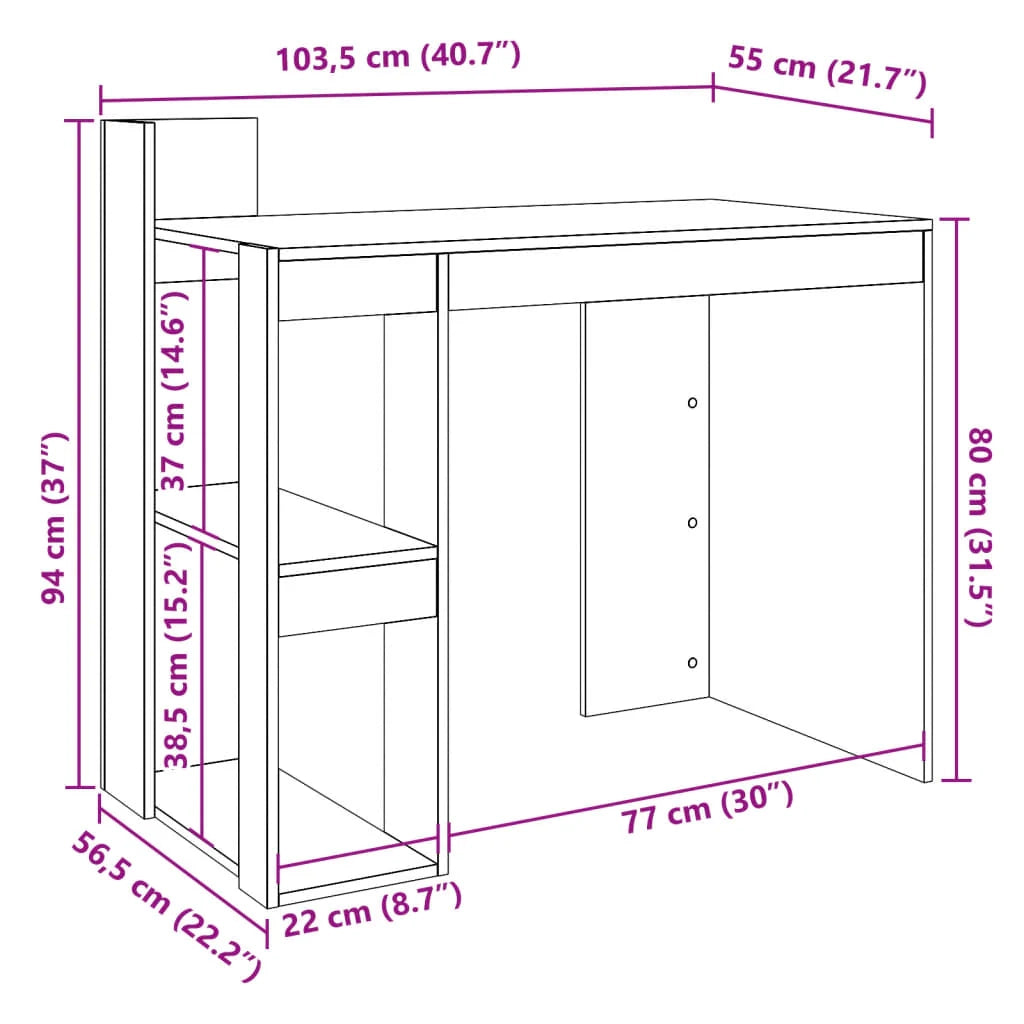 Scrivania tavolo postazione di lavoro mobile per computer studio rovere Sonoma 103,5 x 56,5 x 94 cm legno ingegnerizzato marrone 02_0023638