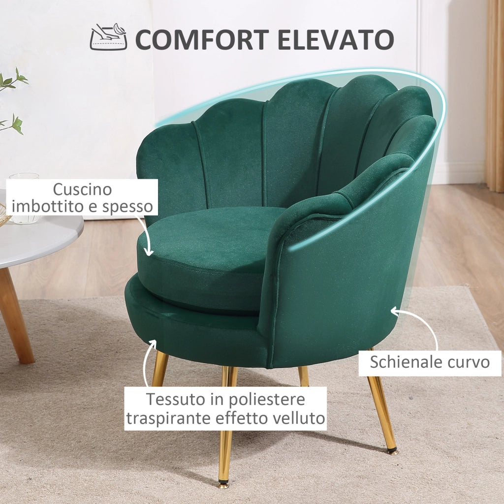 Poltrona Vintage di Design in Velluto Verde Poltroncina da Camera