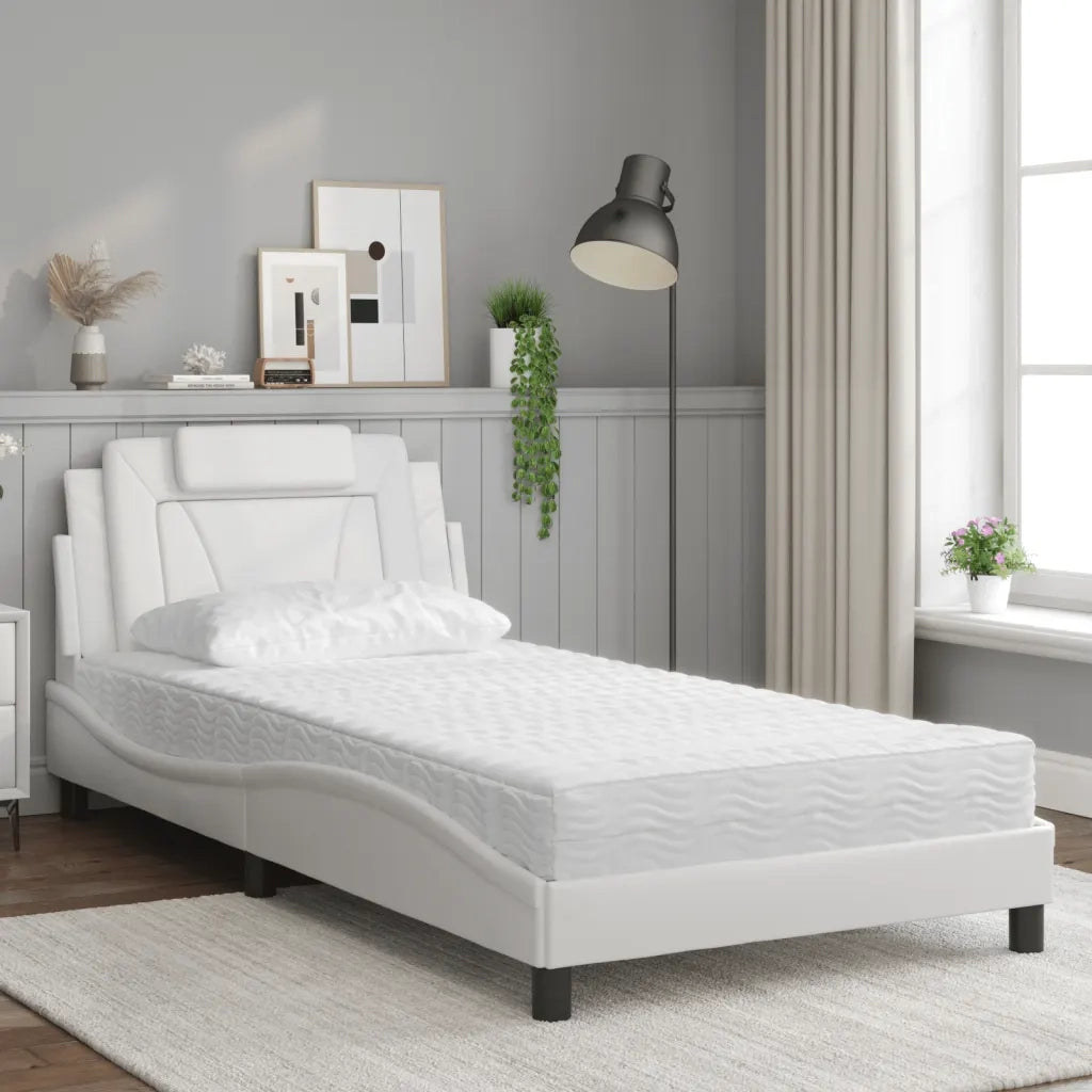 Letto Viana con Materasso Bianco 100x200 cm in Similpelle 3208776