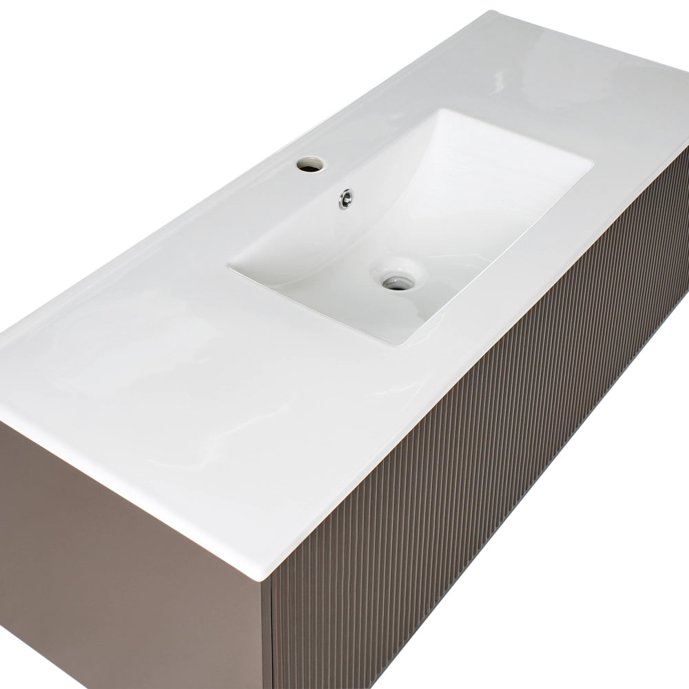 Mobiletto a muro con lavabo in legno massiccio per il bagno 120 cm Marrone design moderno