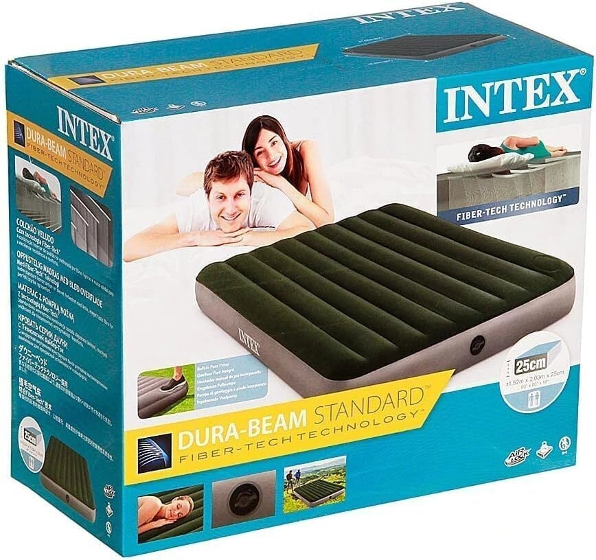 Intex 64763E Downy Materasso Gonfiabile Matrimoniale Fiber-Tech 152x203x25 cm 272 Kg Pompa a Pedale colore Verde