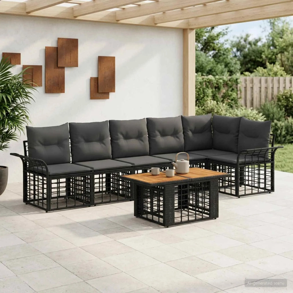 Set Divano da Giardino 7 pz Nero e Grigio scuro polyrattan 3437979