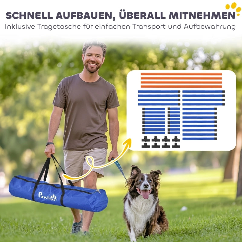 Kit di agility per cani, composto da 4 pezzi con ostacoli, borsa per il trasporto e struttura di allenamento regolabile in altezza per cani di