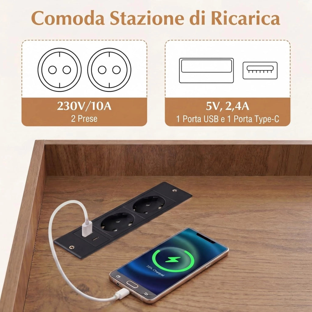 Mobile ad Angolo a 3 Livelli in Legno, Libreria Angolare Aperta con Stazione di Ricarica 9 Cubi 2 Porte USB e 4 Prese, Adatto per Spazi Ridotti, 51x71,5x86 cm (Naturale)