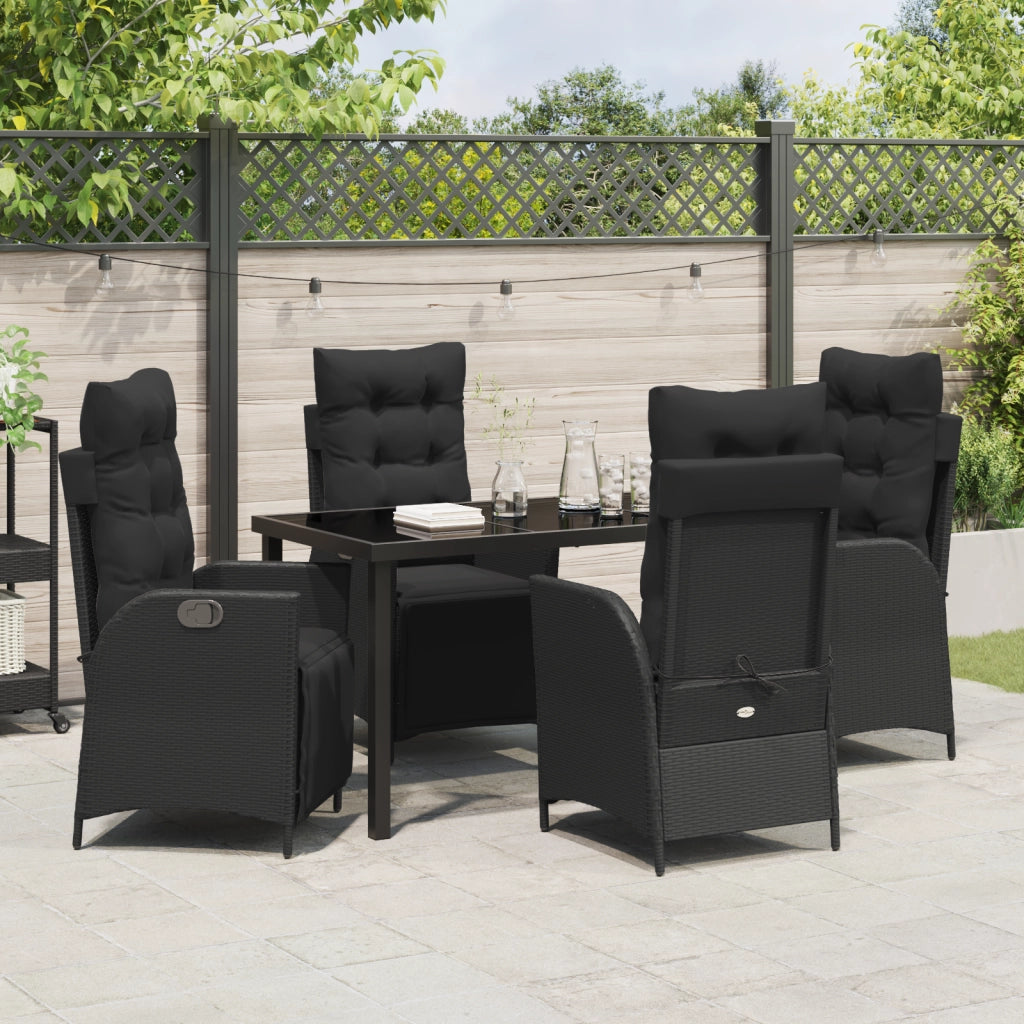 Set da Pranzo Giardino 5 Pezzi Nero Polyrattan