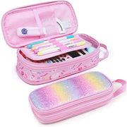 Etui Uitbreidbare per Bambine - Etui con Grande Capacità per Bambine per Scuola, Etui Carino per Bambini, 2 Cestelli e Portapenne Interno, Solo Etui (Unicorno Rosa)