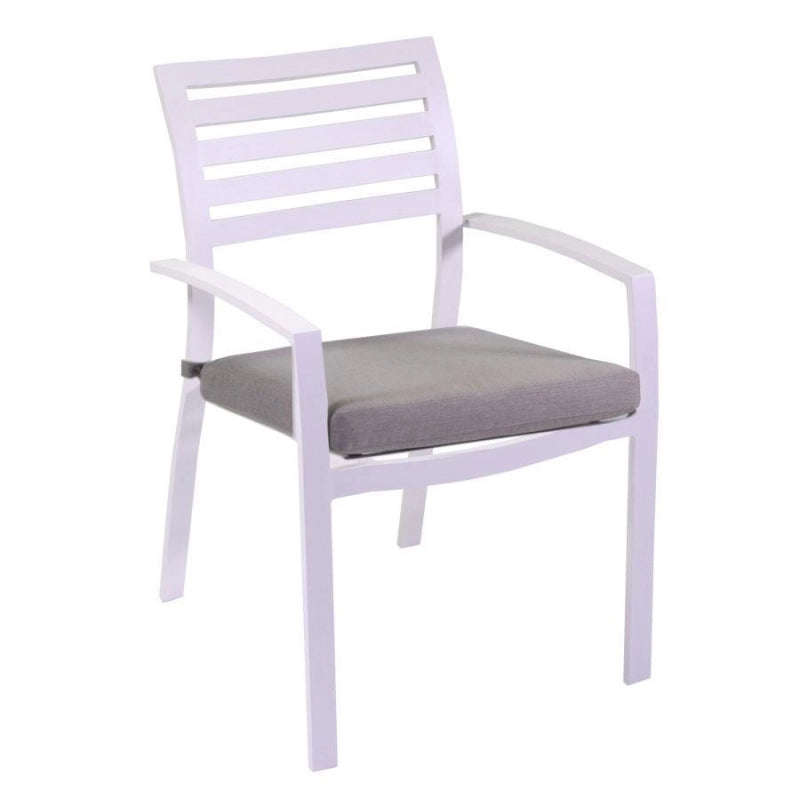 Poltrona alluminio boston bianco crema con cuscino grigio cm 58x57h88