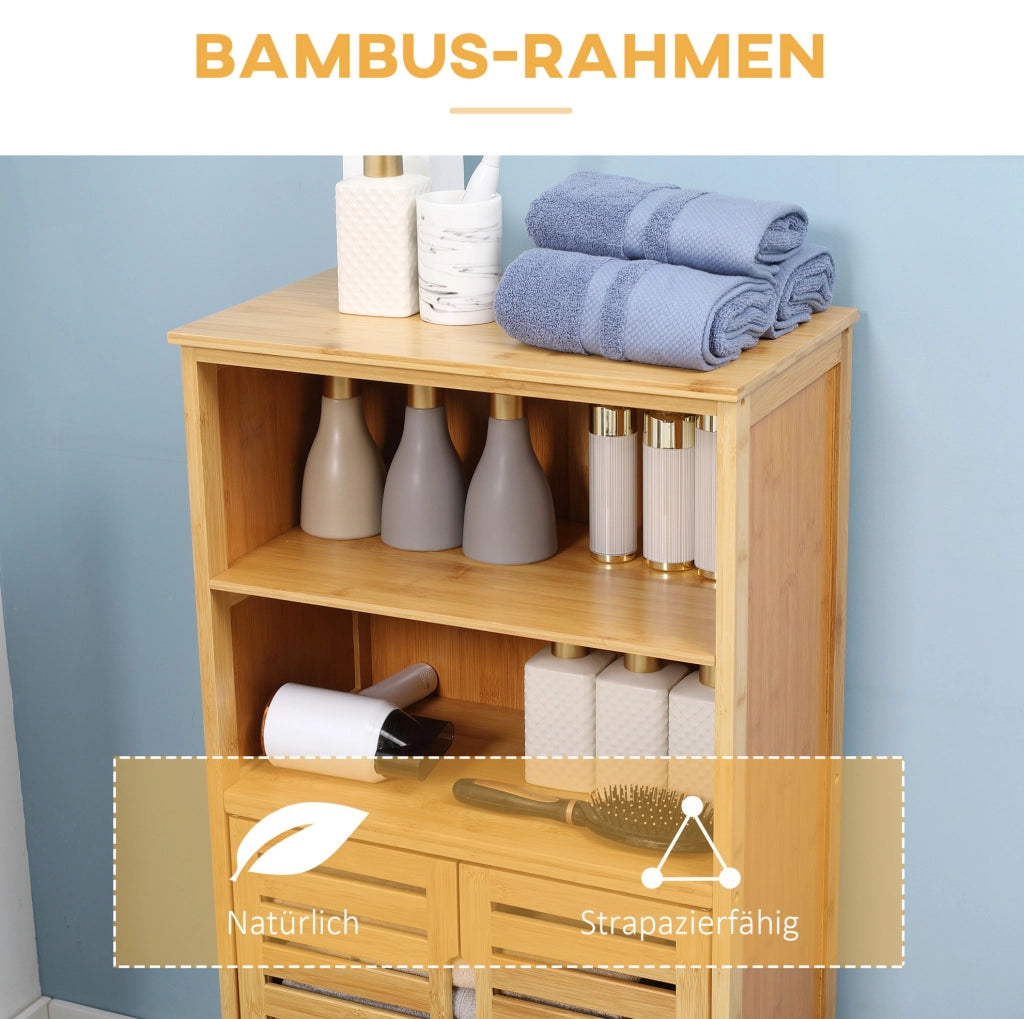 Mobile bagno in bambù con ante a lamelle 50x29x92 cm