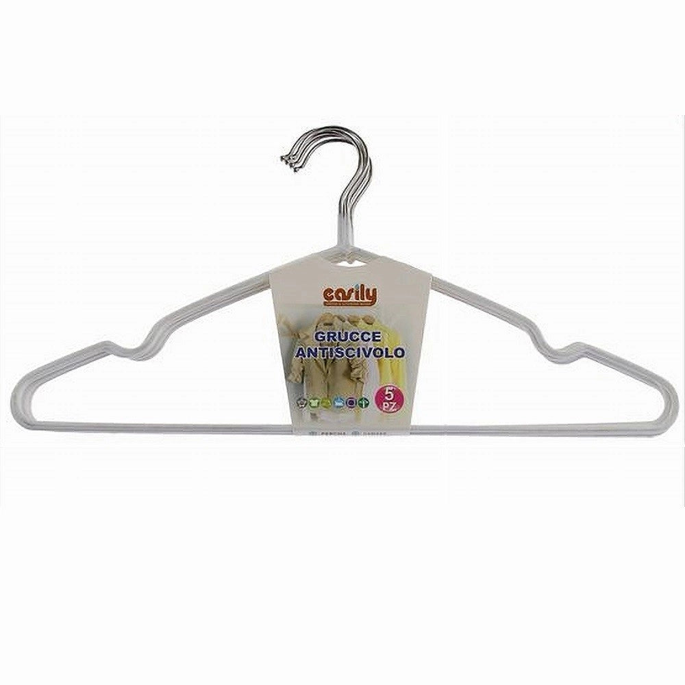Trade Shop - Set 5 Pz Grucce Stampelle Appendi Abiti Antiscivolo Vestiti 40 Cm Bianco 10458 -