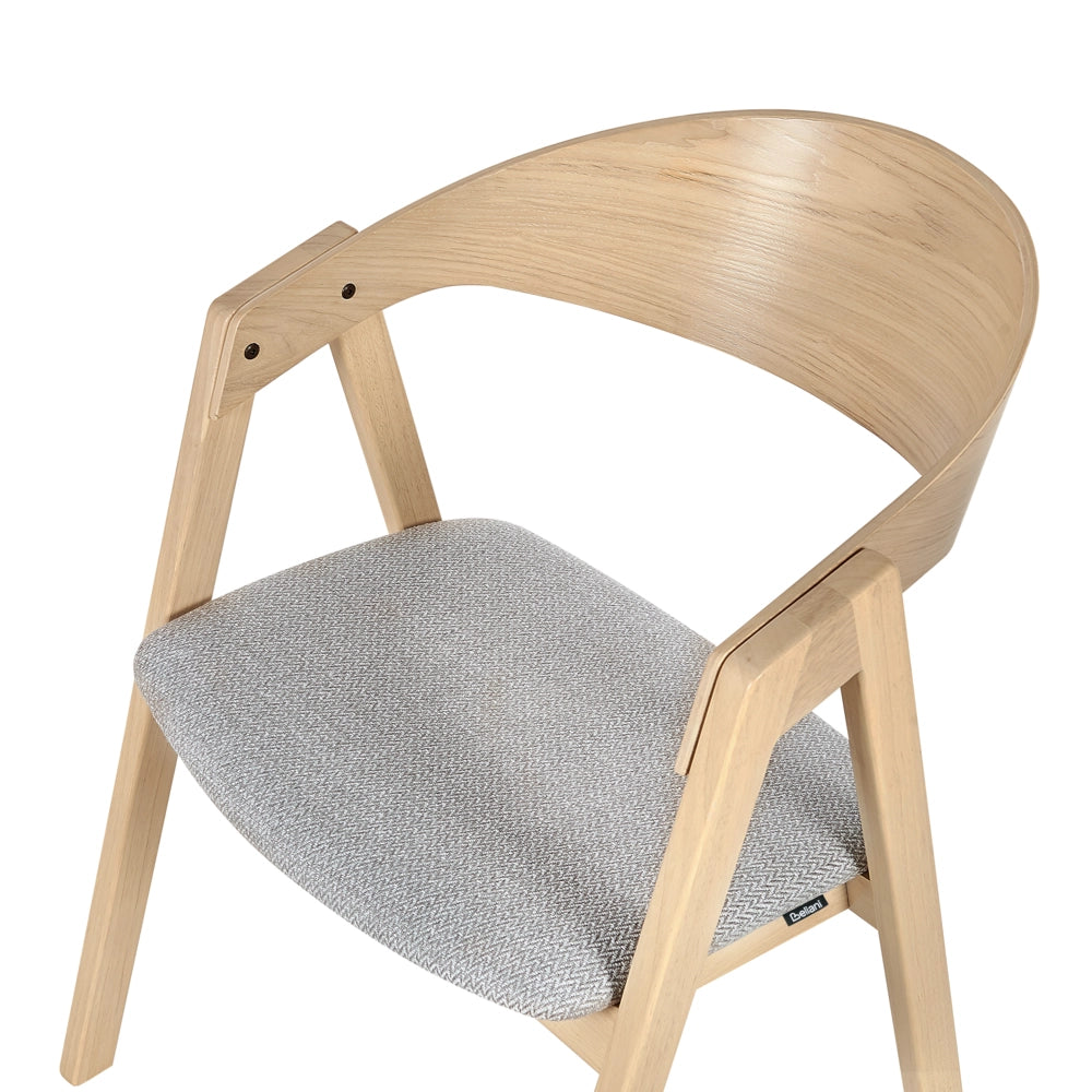 Set di 2 sedie da pranzo in legno chiaro e compensato grigio tessuto in poliestere gambe in legno di caucciù stile retrò tradizionale