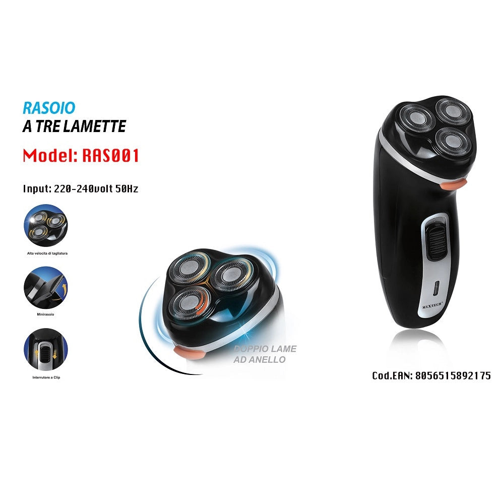 Trade Shop - Rasoio A 3 Lamette Barba Tagliacapelli Elettrico Uomo Velocità Taglio Ras001 -
