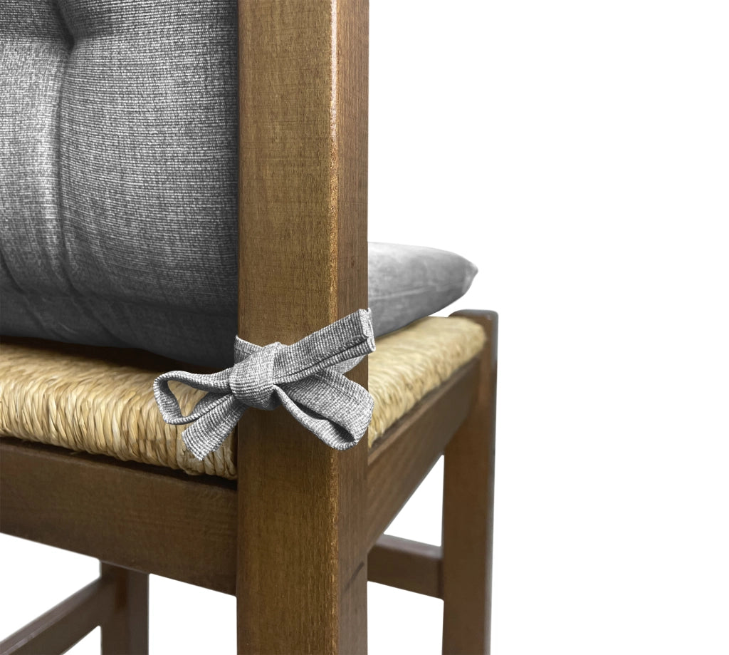 Set Cuscini Sedia Con Schienale Imbottiti Con Laccetti Banda Elastica 40 x 80 Cm Grigio - 4 Pezzi