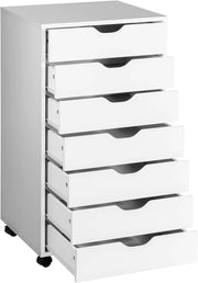Cassettiera con 7 cassetti, con ruote, cassettiera in legno, per casa e ufficio, 48 x 40 x 88 cm (bianco, 7 cassetti)