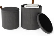Set di 2 Pouf Contenitore in Velluto, Pouf Rotondi Imbottiti da 40L + 25L, Sgabelli con Contenitore per Soggiorno, Camera da Letto, Portata 150 kg (Grigio)