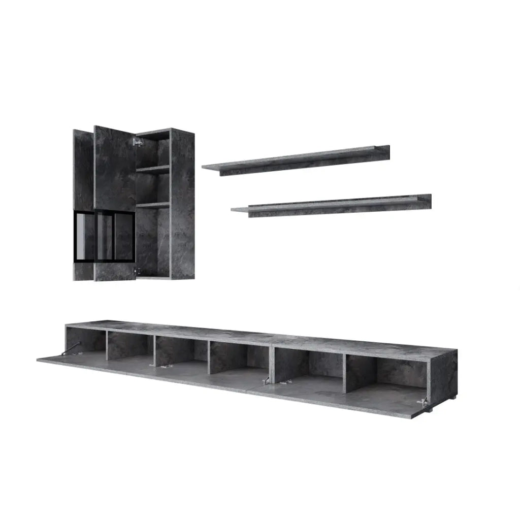 Set completo per il soggiorno RAMOS – Effetto ardesia – 7 mobili con LED multicolore integrato