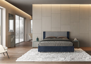 Letto Matrimoniale 160x210 cm con Rete e Contenitore con Testata e Alzata Comoda Imbottito in Tessuto Labirinto Rosal