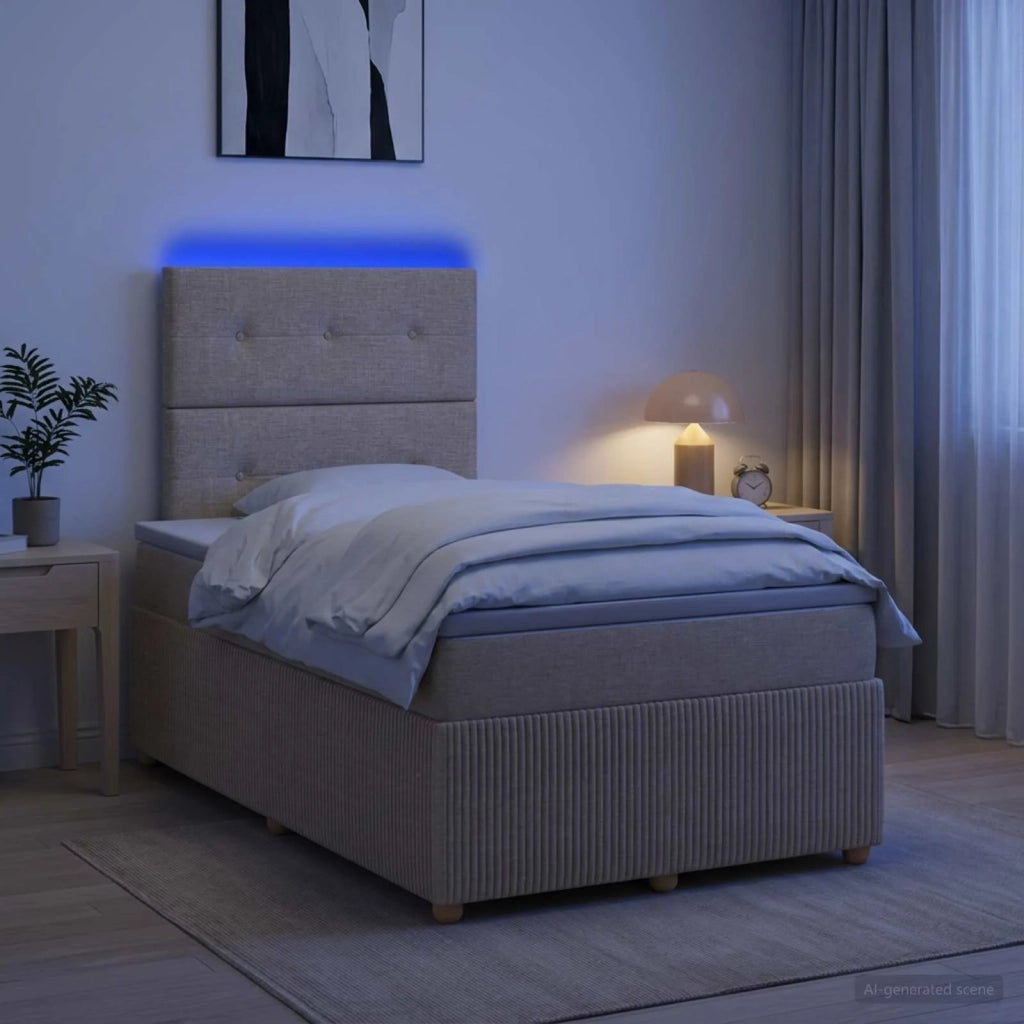 Letto Box Spring LED con Materasso Crema 120 x 200 cm Tessuto 3455837