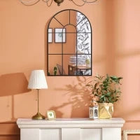 Specchio Moderno a Parete e a forma di Arco 91x60 cm per Camera da Letto e Soggiorno, in Metallo Nero e Vetro